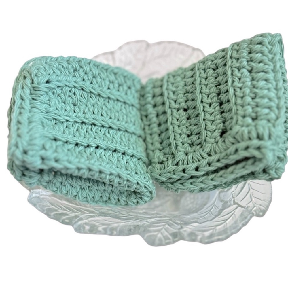 Hand Crafted Jade Green Dish Cloths Crocheted Cotton Colorful Wash Cloths - Picture 5 of 6